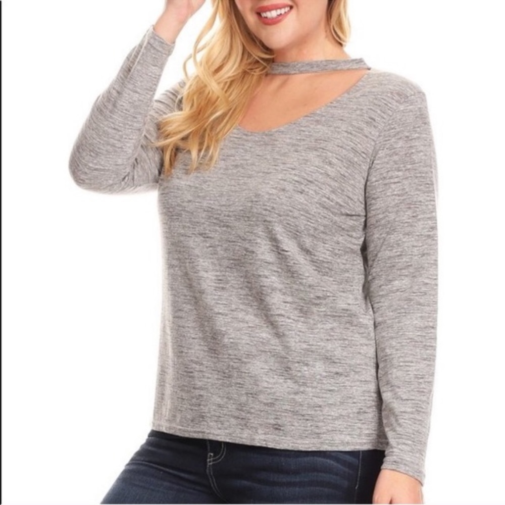 Heather gray cutout neck top